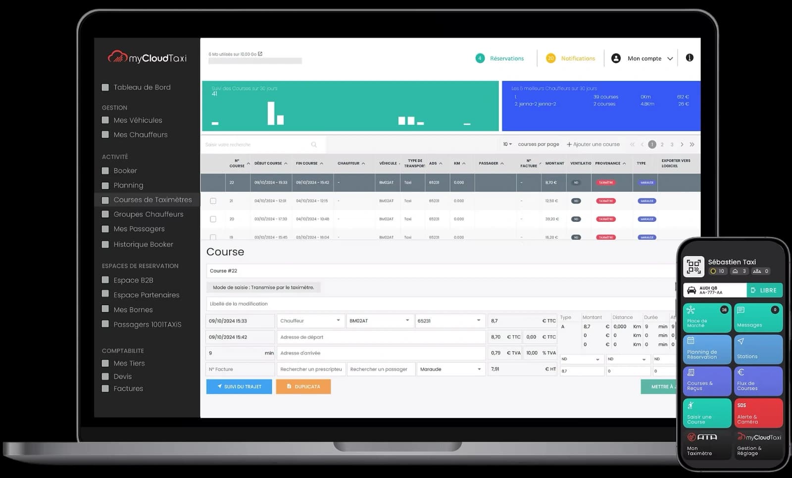 myCloudTaxi — tableau de bord & application chauffeur