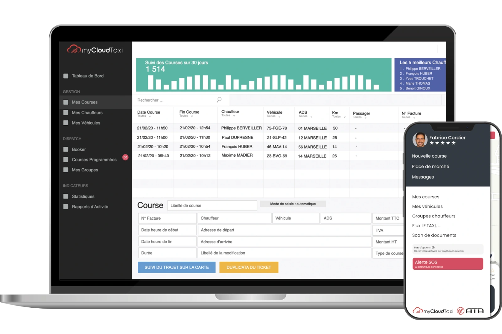 myCloudTaxi — tableau de bord back-office et application chauffeur